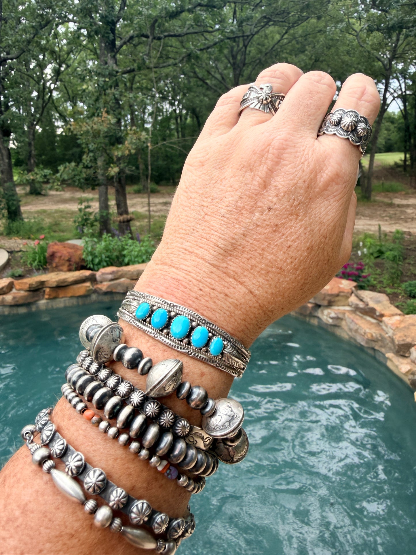 Handcrafted Navajo 5 Stone Turquoise Bracelet
