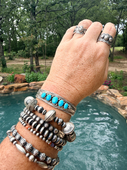 Handcrafted Navajo 5 Stone Turquoise Bracelet