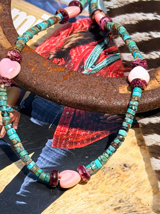 Color Pop Summer Necklace - Turquoise, Purple Spiny & Pink Conch
