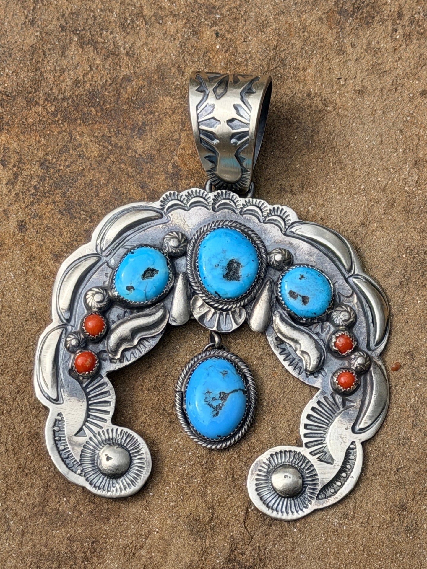 Richard Yazza Sleeping Beauty, Mediterranean Coral & Sterling Silver Naja Pendant