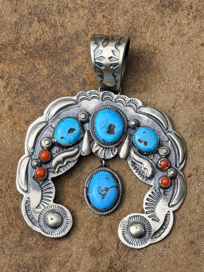 Richard Yazza Sleeping Beauty, Mediterranean Coral & Sterling Silver Naja Pendant