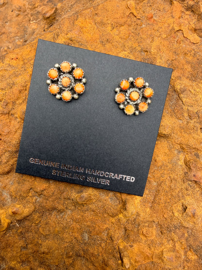 Native Made Orange Spiny Cluster Studs by Maxine Ramirez