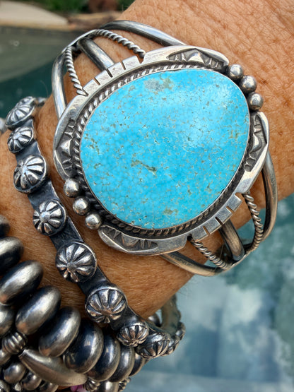 Big beautiful Kingman Slab Turquoise Cuff by Samuel Yellowhair