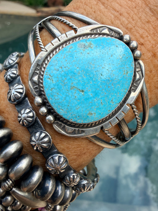 Big beautiful Kingman Slab Turquoise Cuff by Samuel Yellowhair