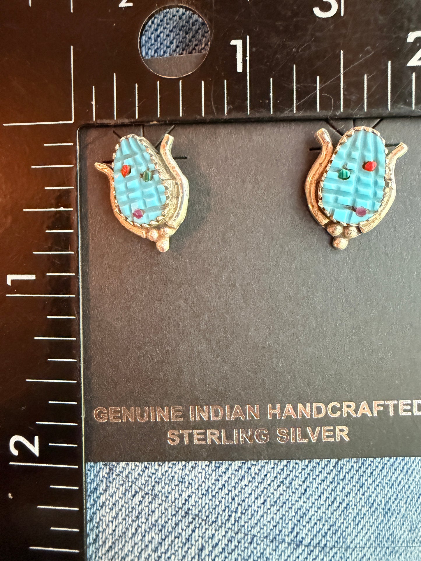 Native Made Sterling Silver Multi-Color Corn Post Earring's By Tracy Bowekaly.