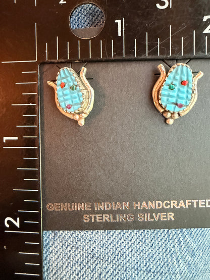Native Made Sterling Silver Multi-Color Corn Post Earring's By Tracy Bowekaly.