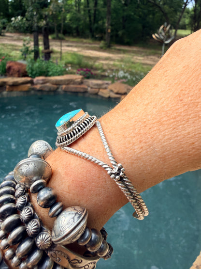 Native Made Teardrop Turquoise Cuff with Rope Design