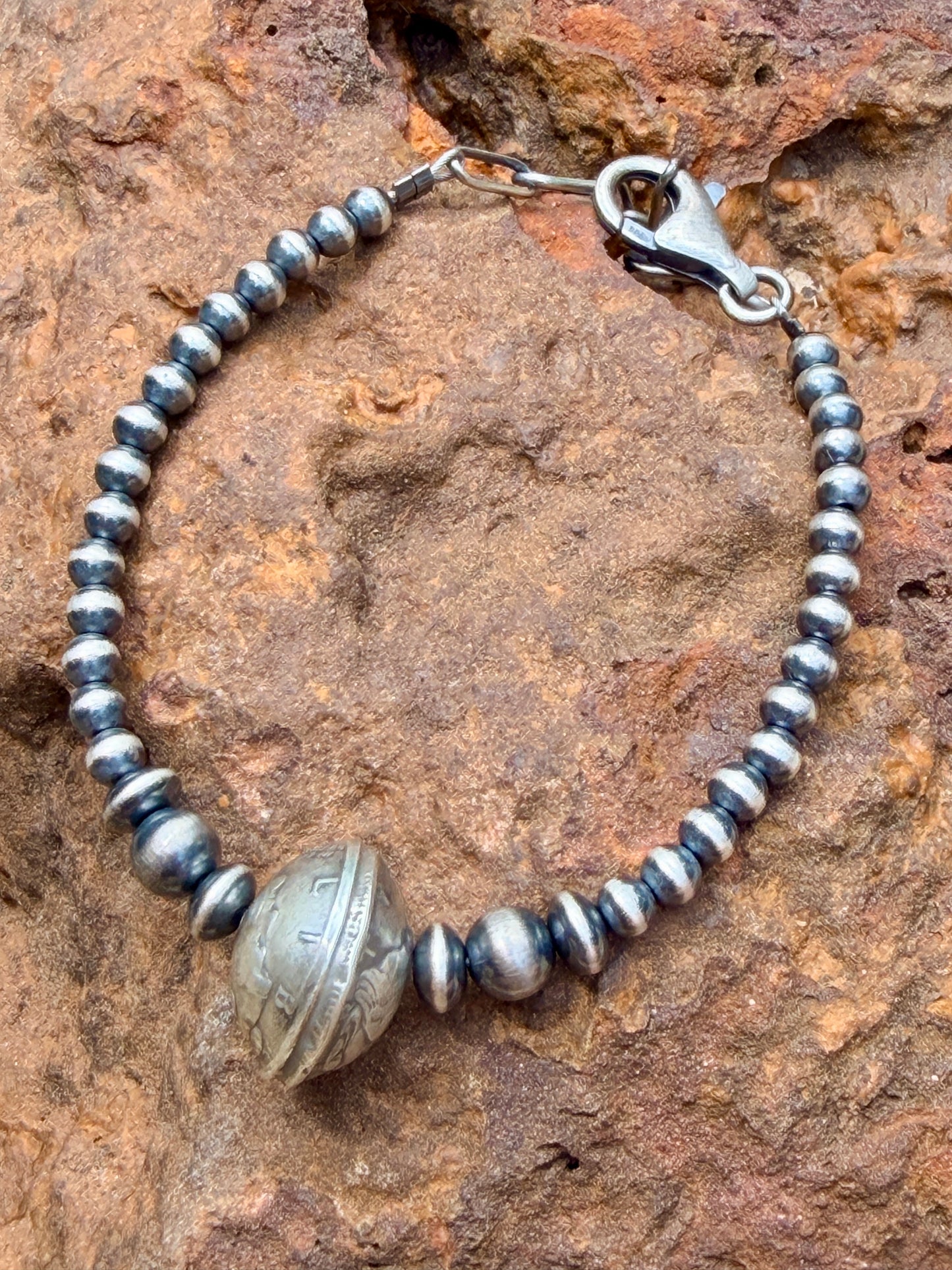 Mercury Dime Coin Bracelet with Round and Saucer Beads