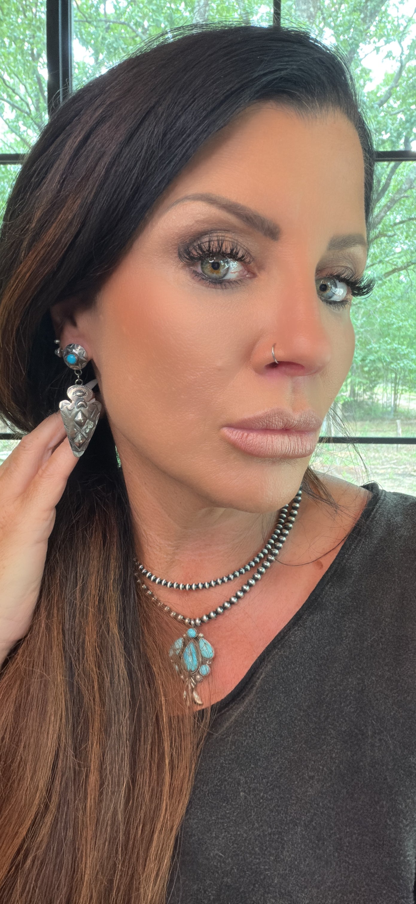 Native Made Tim Yazzie Arrowhead and Turquoise Earrings