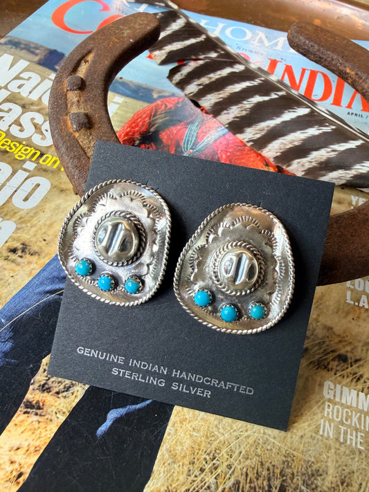 Navajo Handmade Cowboy Hat Stud Earrings by Bobby Platero
