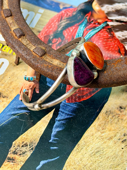 Native Made Purple and Orange Spiny 2 Stone Cuff by Augustine Largo