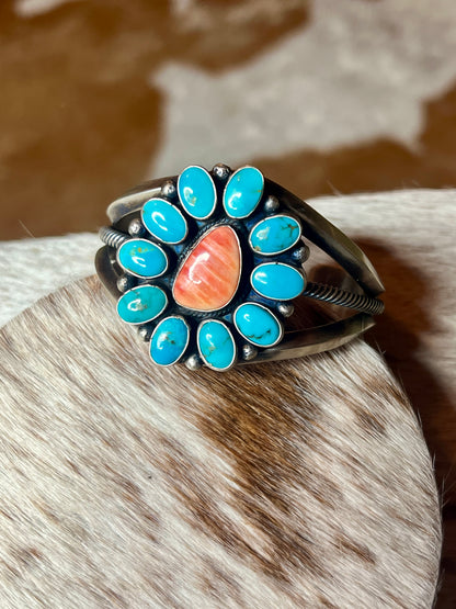 Large Kingman Turquoise Cluster and Orange Spiny Cuff
