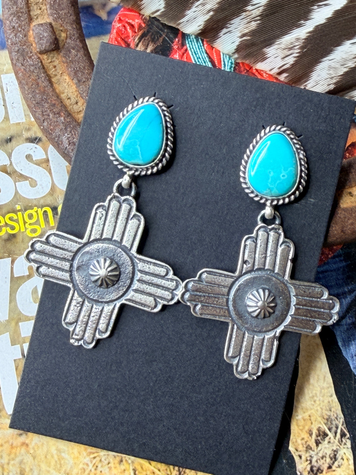 Navajo Handmade Kingman Earrings by Kevin Billah