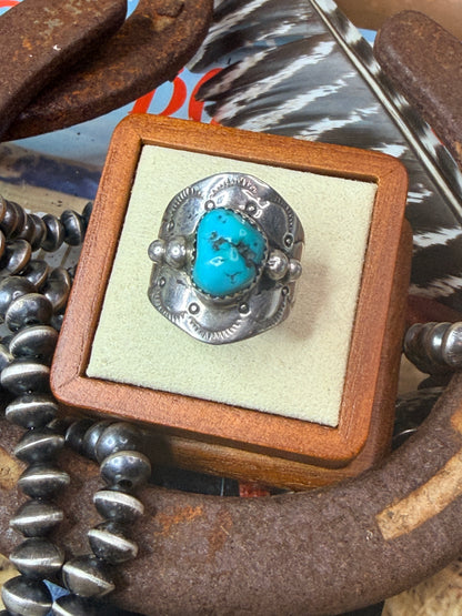 Native Made Vintage Chunky Turquoise Ring size 10