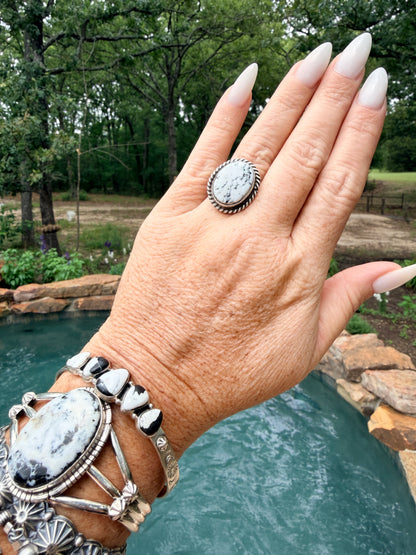 Native Made White Buffalo Adjustable Ring By L.C.