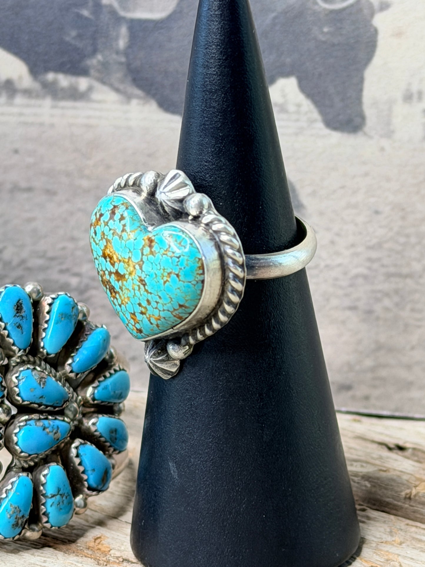Authentic Adjustable Native America Navajo Sterling Silver Turquoise Heart Ring By Johnny Dixon