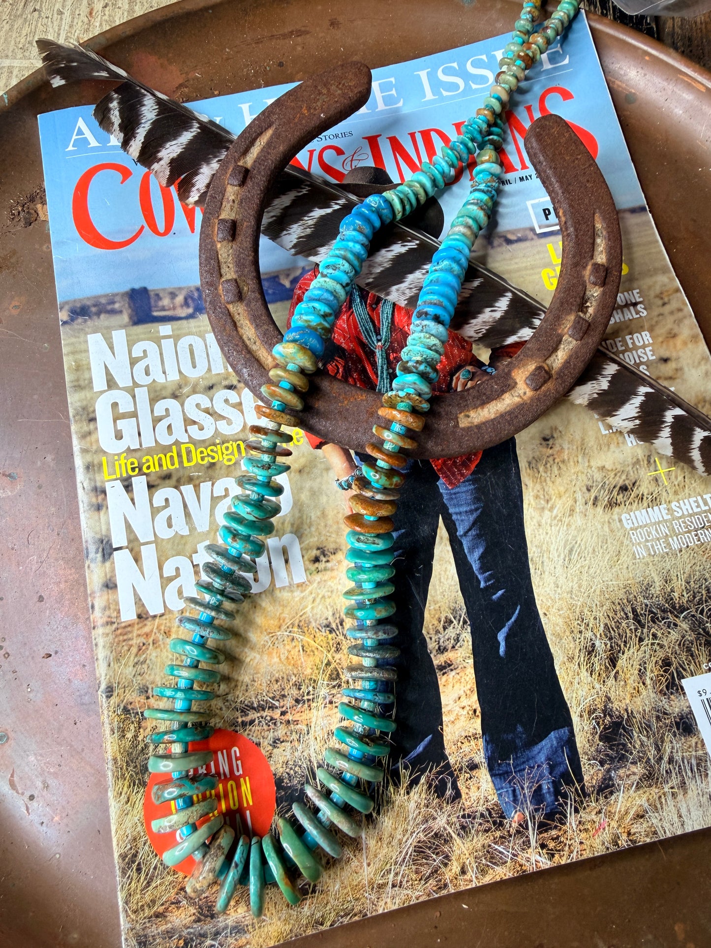 Navajo Handmade Turquoise Beaded Necklace by Kimberly Tom 30”