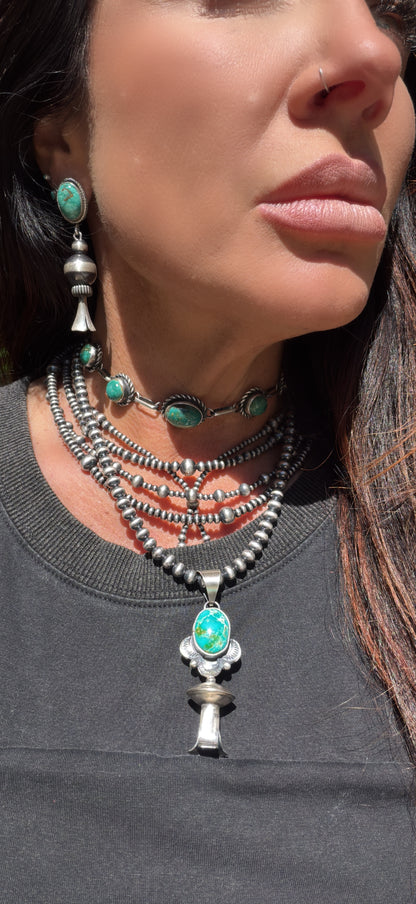 Native Made Sterling Silver & Sonoran
Mountain Turquoise Blossom Pendant