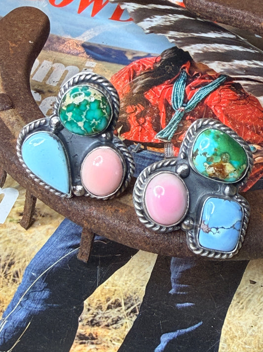 Navajo Handmade Multi Cluster Adjustable Ring