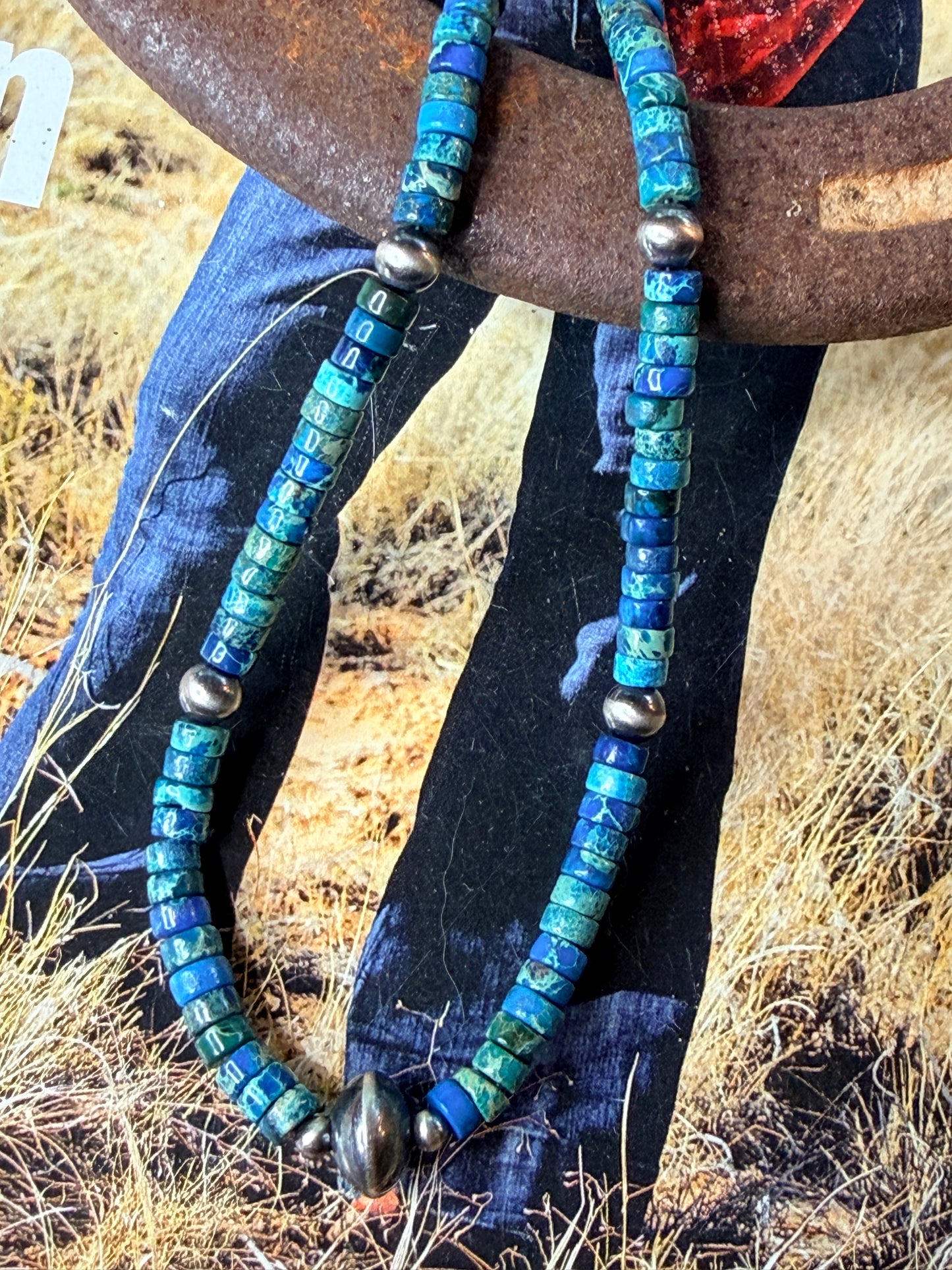 Navajo Handmade Azurite Stone Necklace 16”