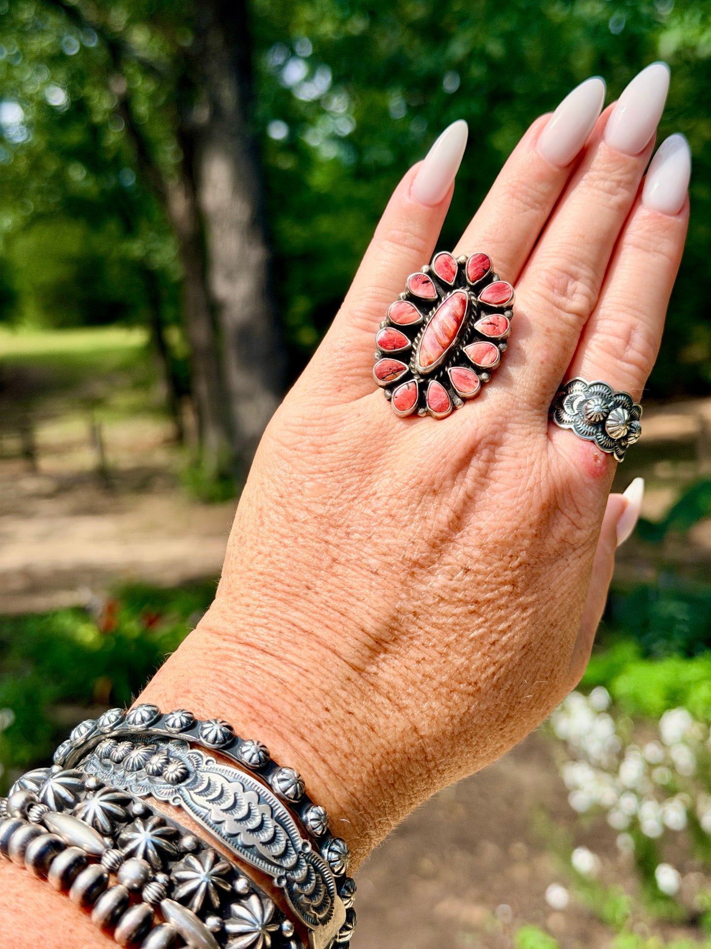 Native Made Red Spiny Oyster Adjustable Ring by Garrison Boyd
