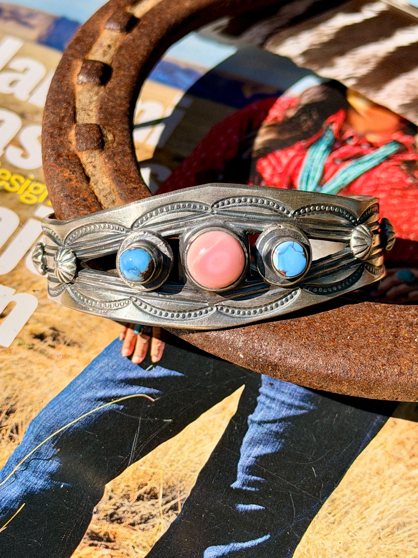 Chimney Butte Pink Conch and Turquoise Cuff