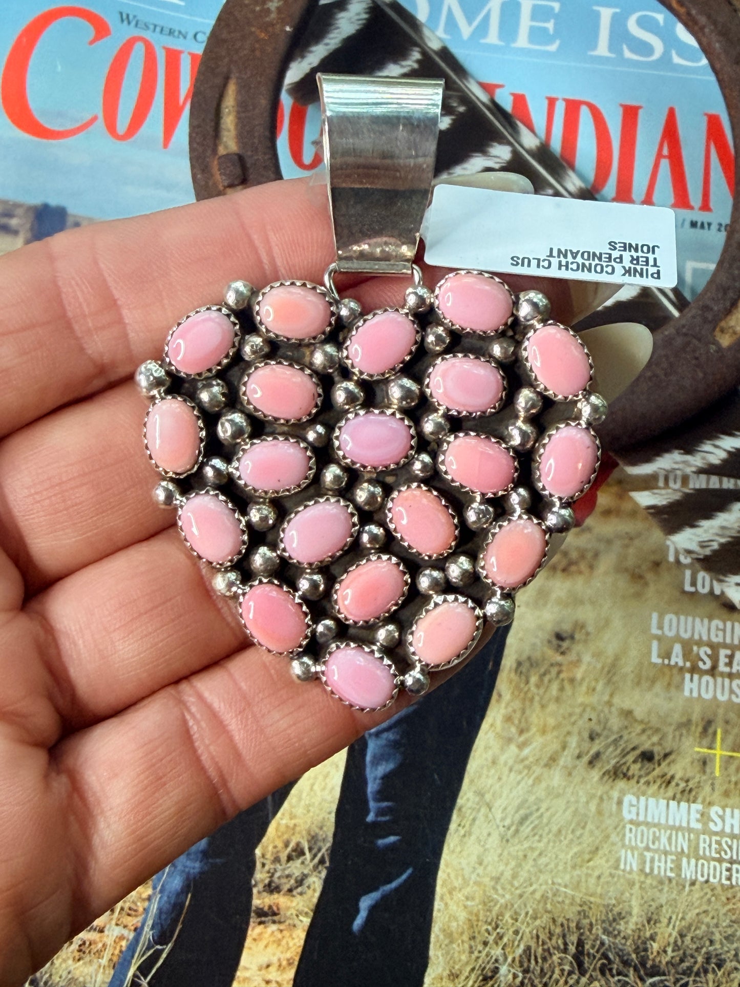 Native Made Large Pink Conch Cluster Heart Pendant