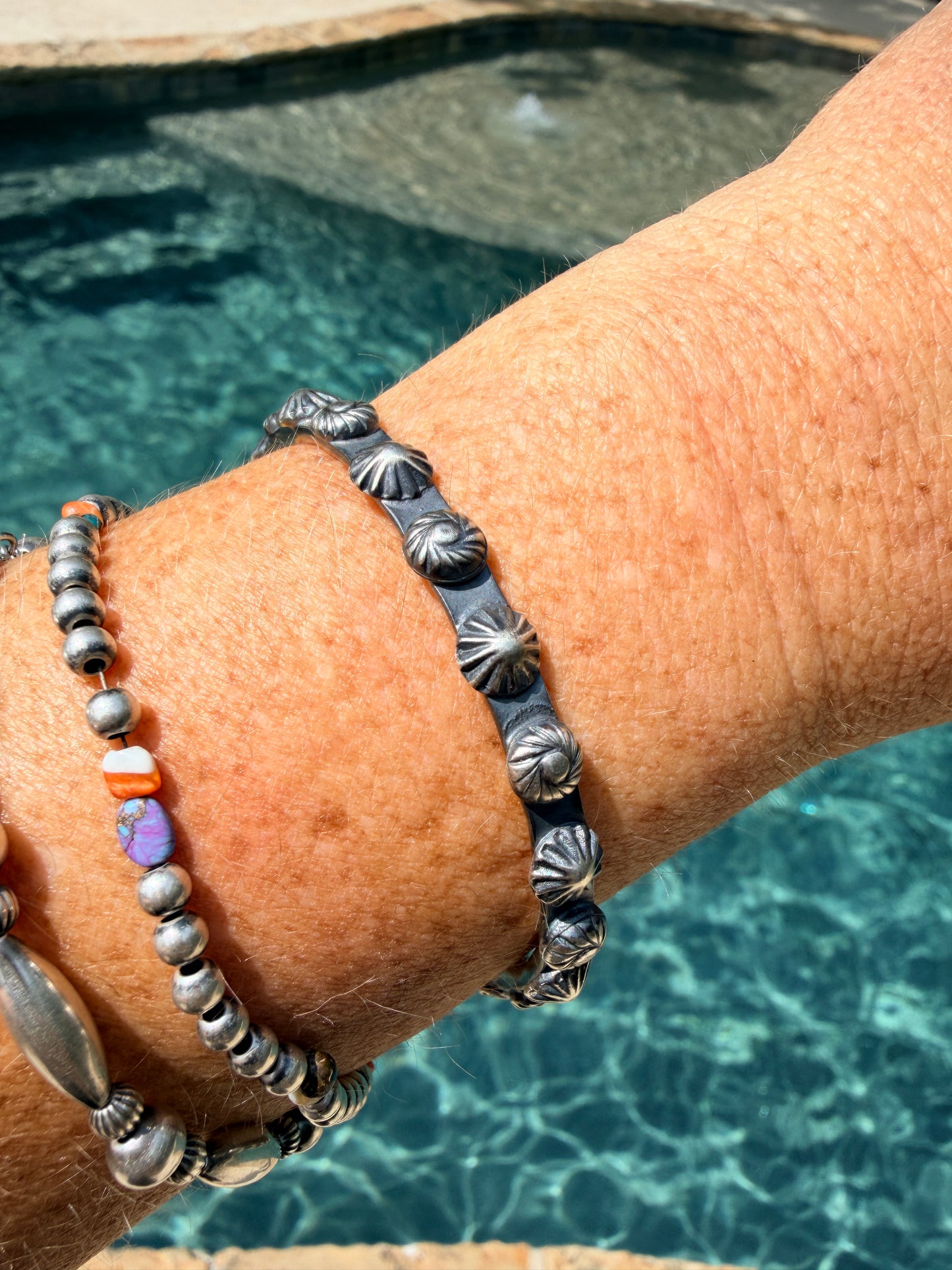 Native Made Chimney Butte Stamped Sterling Silver Bangle