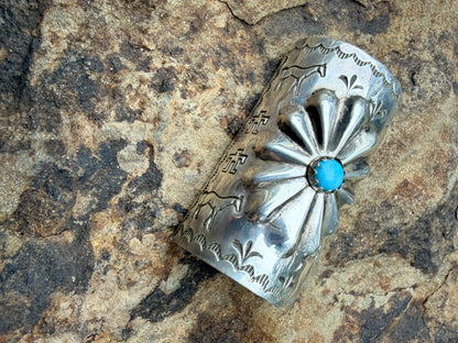 Concho and Turquoise Hand Stamped Braid Keepers 1.5”