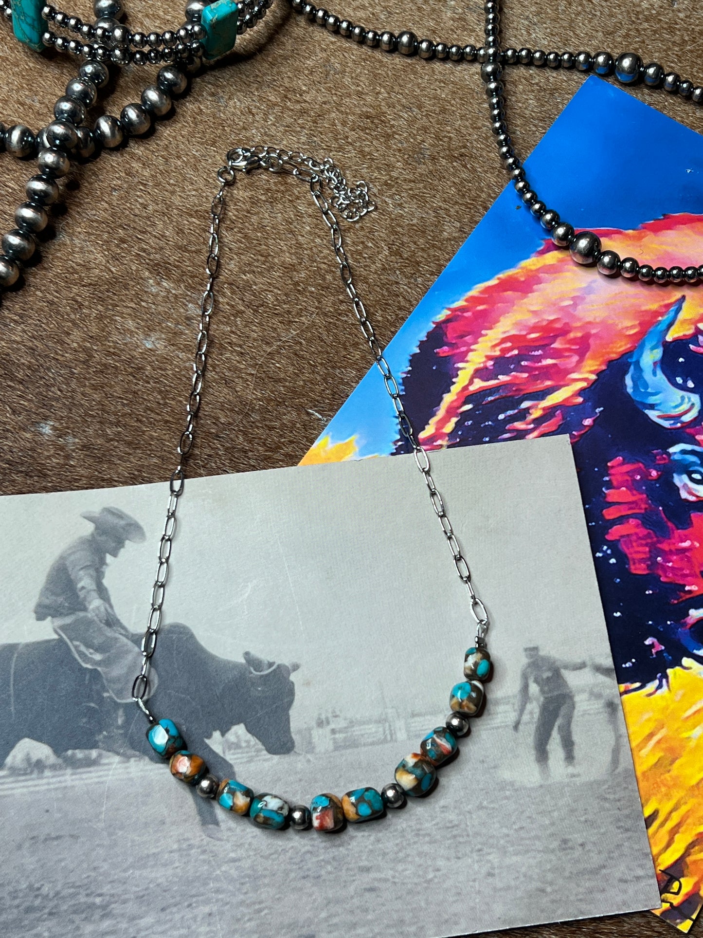 Turquoise & Spiny Oyster Pearl Necklace