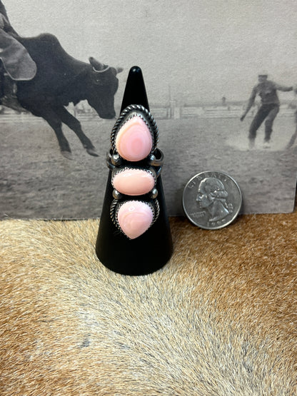 Native Made Queen Pink Conch and Sterling Silver Adjustable Ring by Tia Long