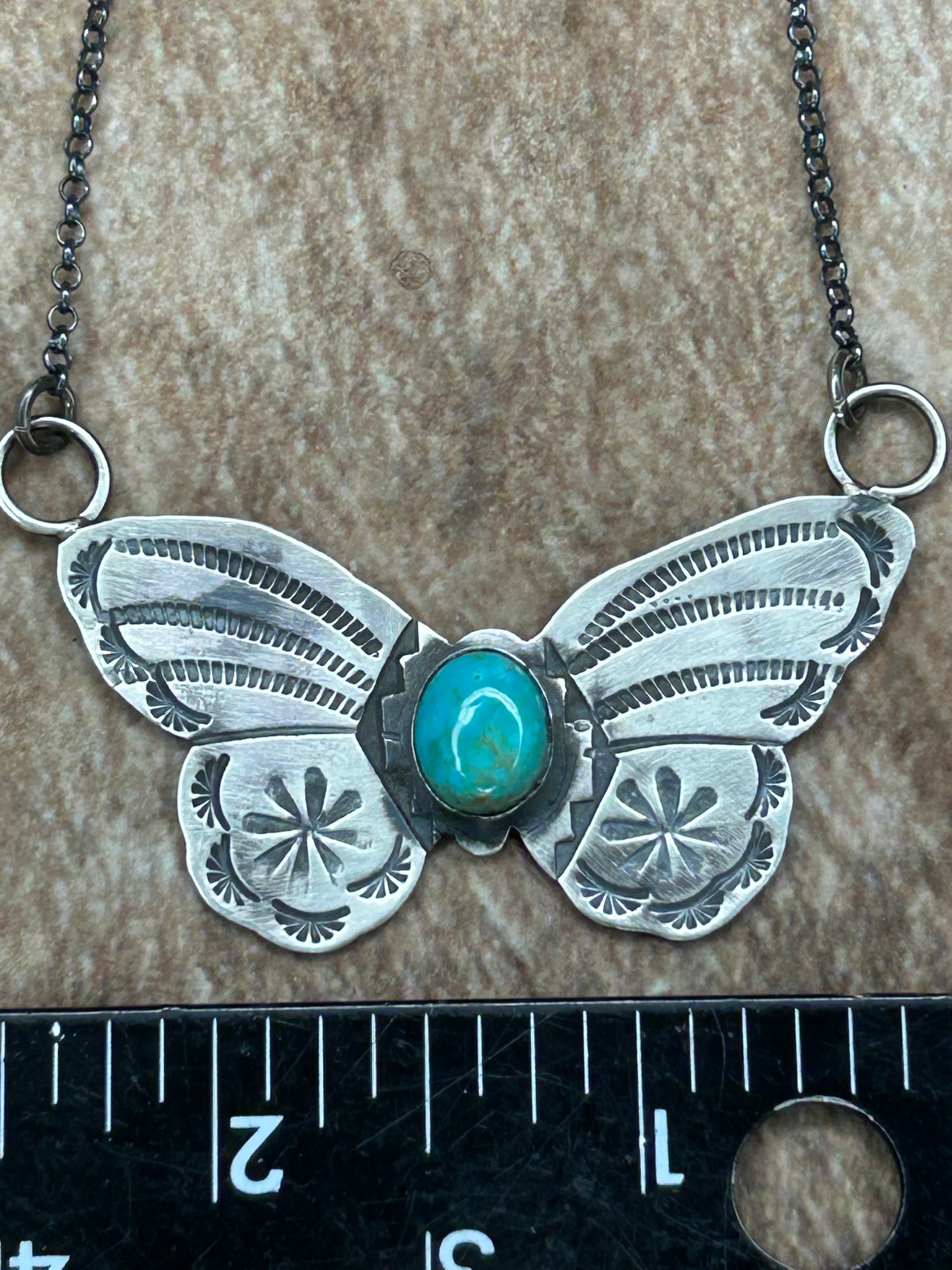 Native American Navajo Sterling Silver Kingman Turquoise Butterfly Necklace By Rick Enriquez.