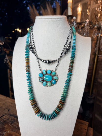 Navajo Handmade Turquoise Beaded Necklace by Kimberly Tom 26”