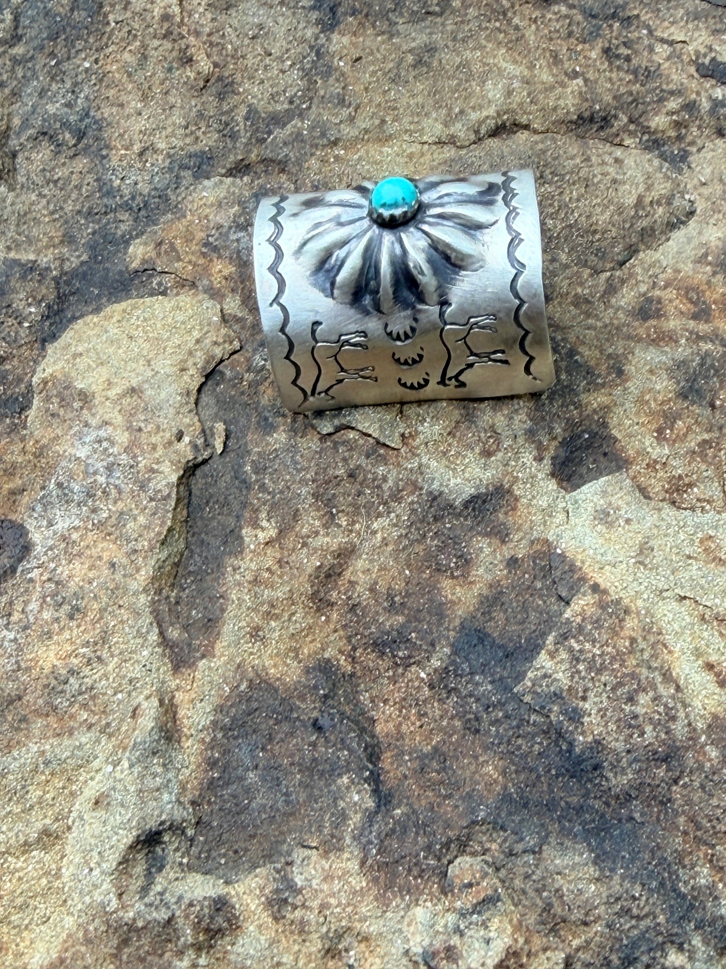 Concho and Turquoise Hand Stamped Braid Keepers 1”