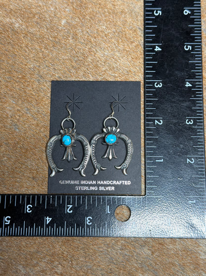Native Made Naja Turquoise and Beautiful Hand Stamping Sterling Silver Earrings By EL Billah