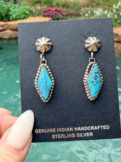 Sterling Silver Concho and Turquoise Earrings