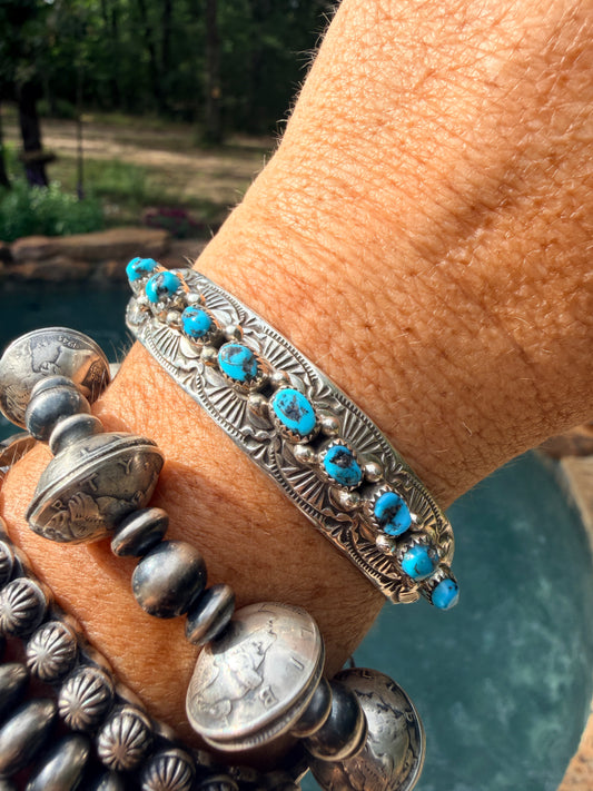 Native Made Turquoise & Sterling Silver Cuff Bracelet by JP Ukestine