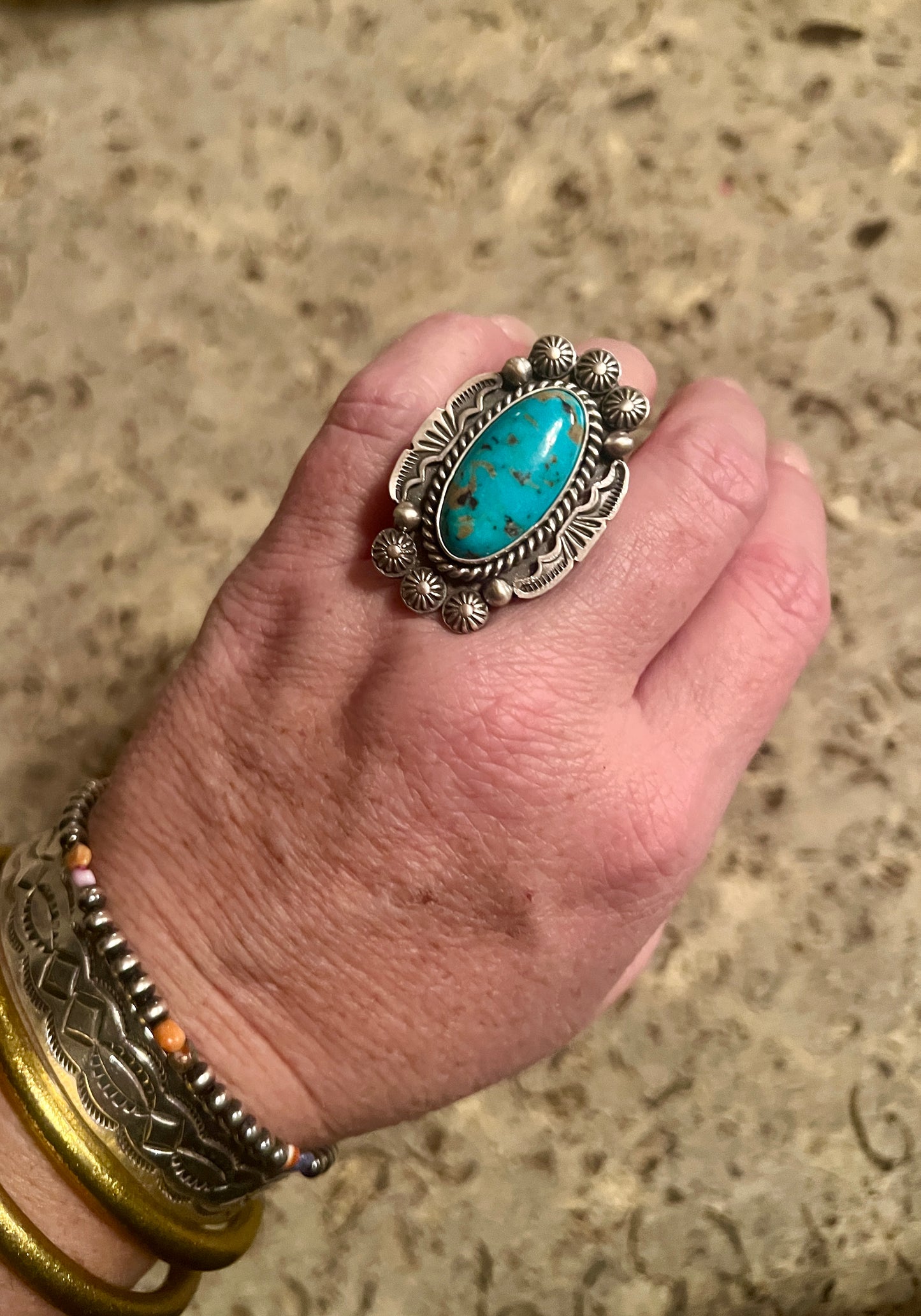Navajo Turquoise and Silver Ring by Michael Calladitto size 8