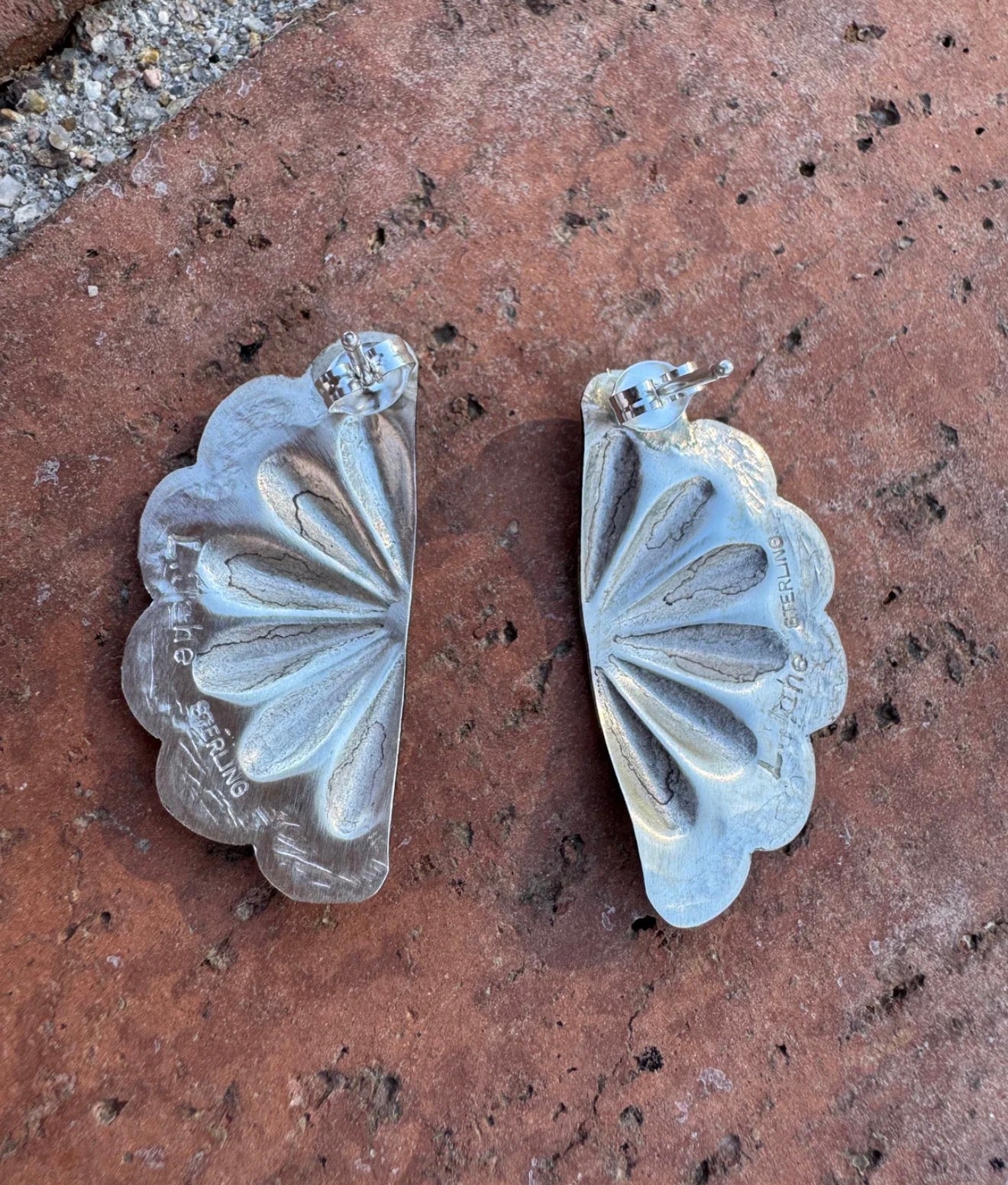 Native Made Sterling Silver Concho Crescent Stud Earrings by Tahe