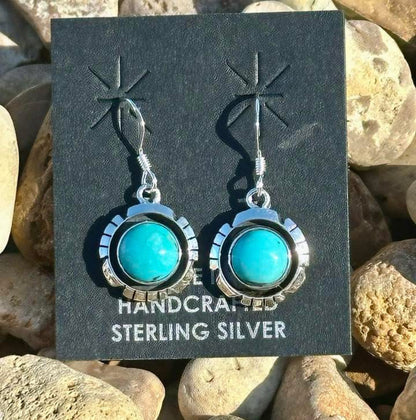 HANDCRAFTED TURQUOISE AND STERLING SILVER DANGLE EARRINGS