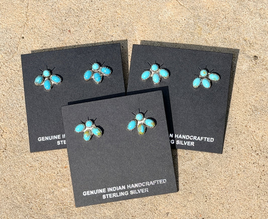 Navajo Made Kingman Turquoise & Sterling Silver Post Mini Cluster Earrings