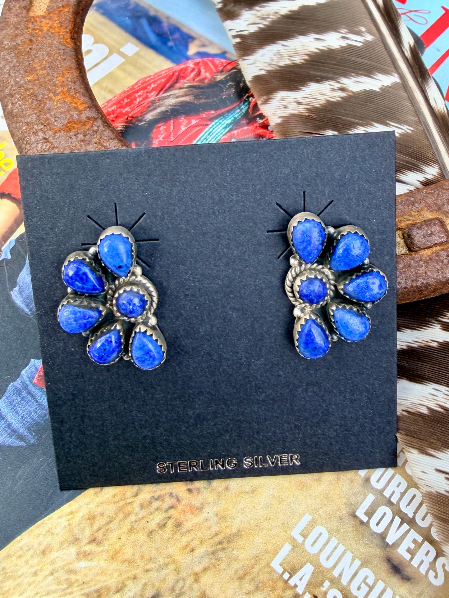 Handmade Lapis Half Cluster Studs