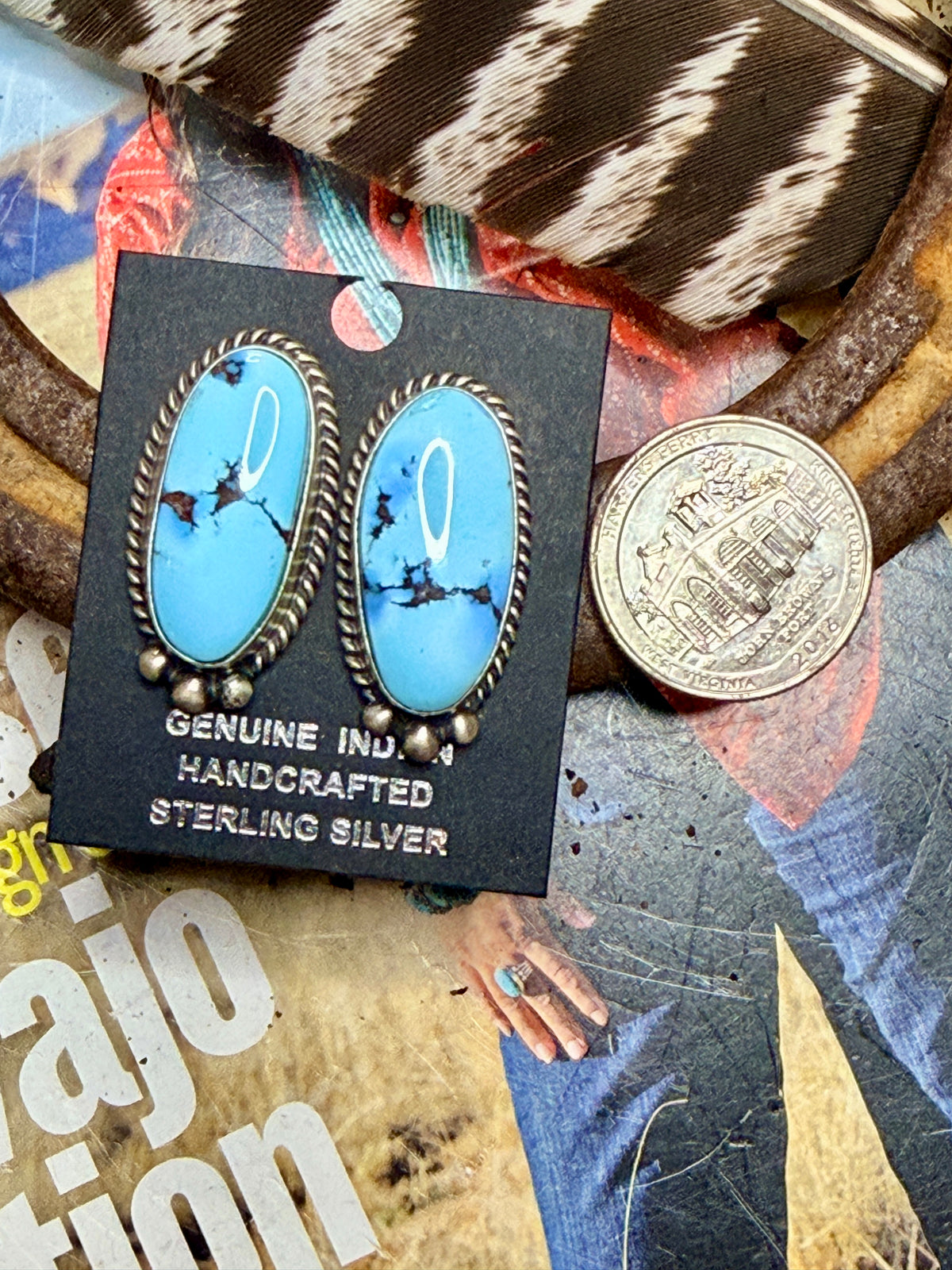 Navajo Handmade Golden Hills Statement Earrings by Johnny Dixon