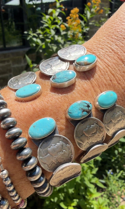 James McCabe Turquoise and Mercury Dime Coin Cuff