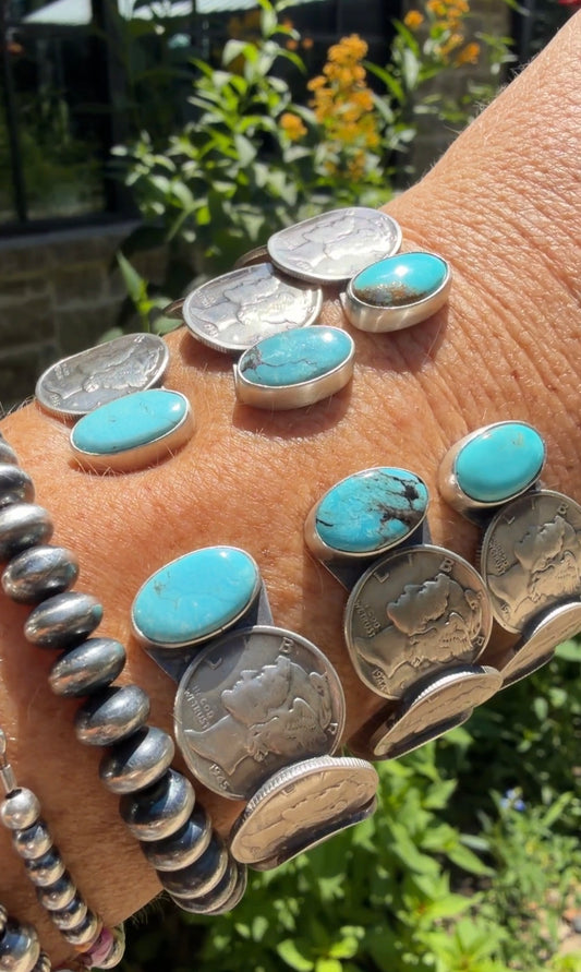 James McCabe Turquoise and Mercury Dime Coin Cuff