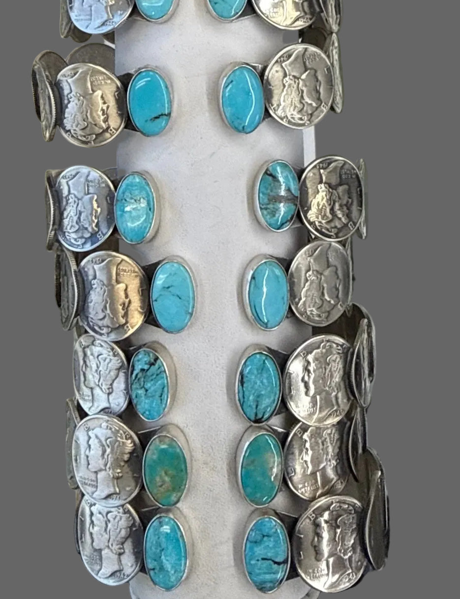 James McCabe Turquoise and Mercury Dime Coin Cuff