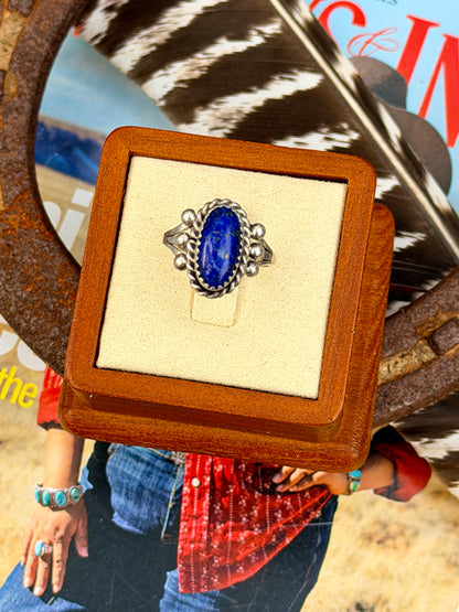 Authentic Native American Navajo Sterling Silver Lapis Ring By Marita Martinez size 8