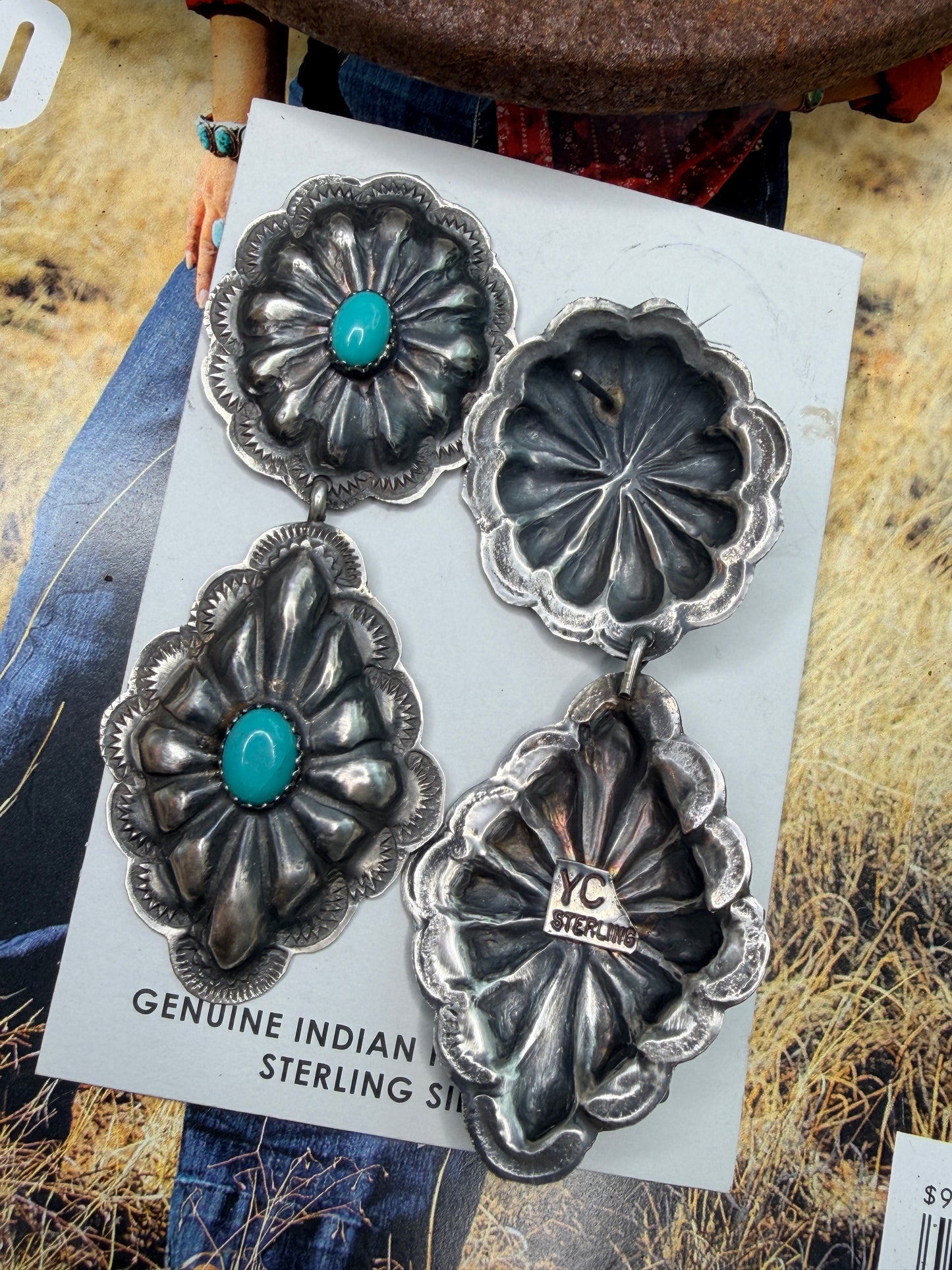 Authentic Concho Style Post w/ Dangle & Turquoise Earrings