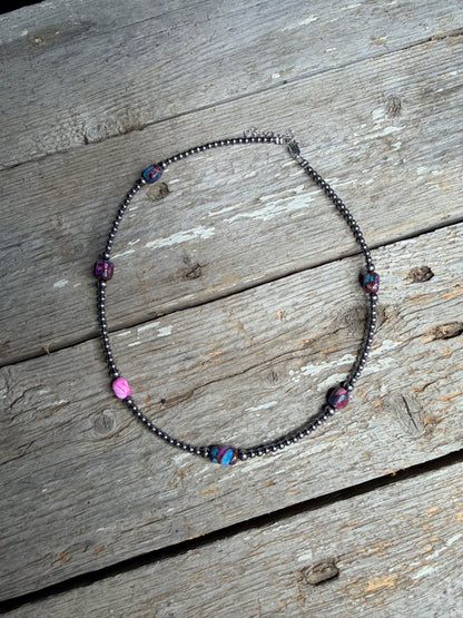 5 Cotton Candy Turquoise Necklace and Sterling Silver Pearls