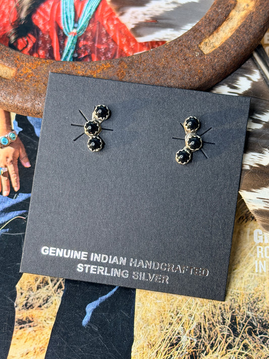 3 Stone Black Onyx Studs